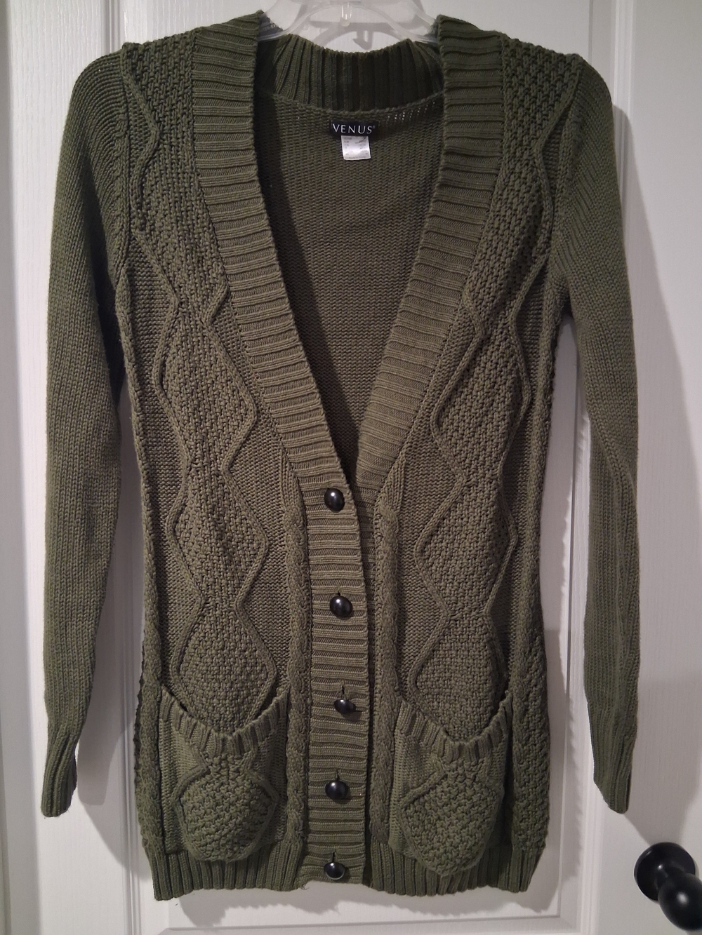 VENUS Olive Cable Knit Button-Front Cardigan